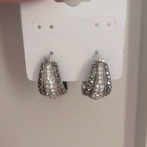 Sterling Marcasite Silver and Black Crystal Earrings